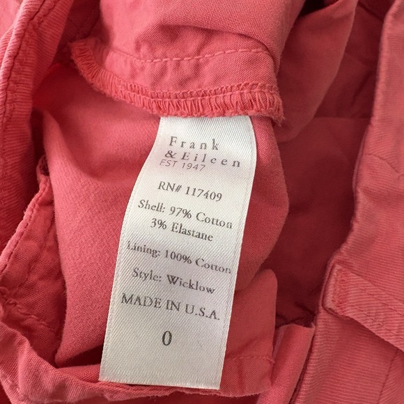 Frank & Eileen Wicklow Pants Womens Size 0 Pink Ankle Slim Fit Casual Minimal - Picture 6 of 6